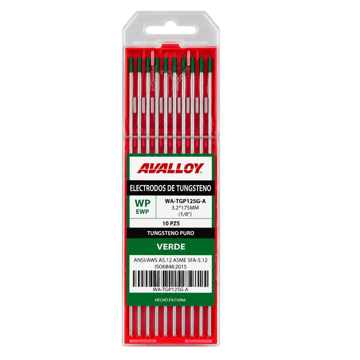 ELECTRODO DE TUNGSTENO 100% PURO VERDE WP/EWP 1/8 x175mm 10pz