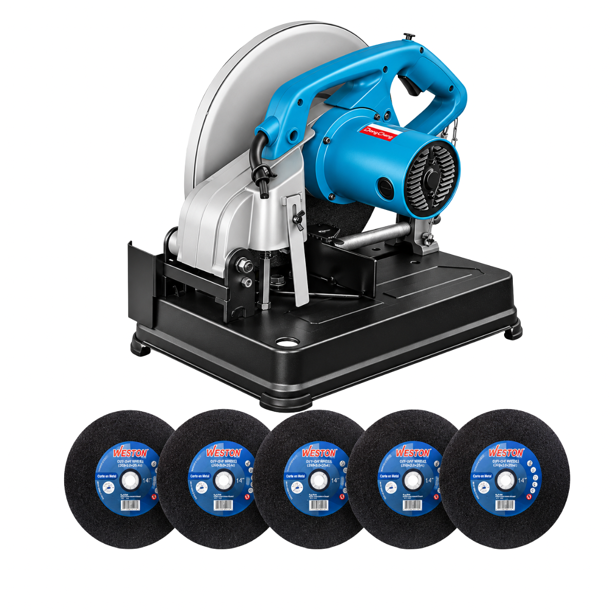 DISCO ABRASIVO 14" UNA MALLA WESTON (5 PZS) + CORTADORA DE METALES 14'' 2200W 3800RPM DONG CHENG KIT04-355CHOP