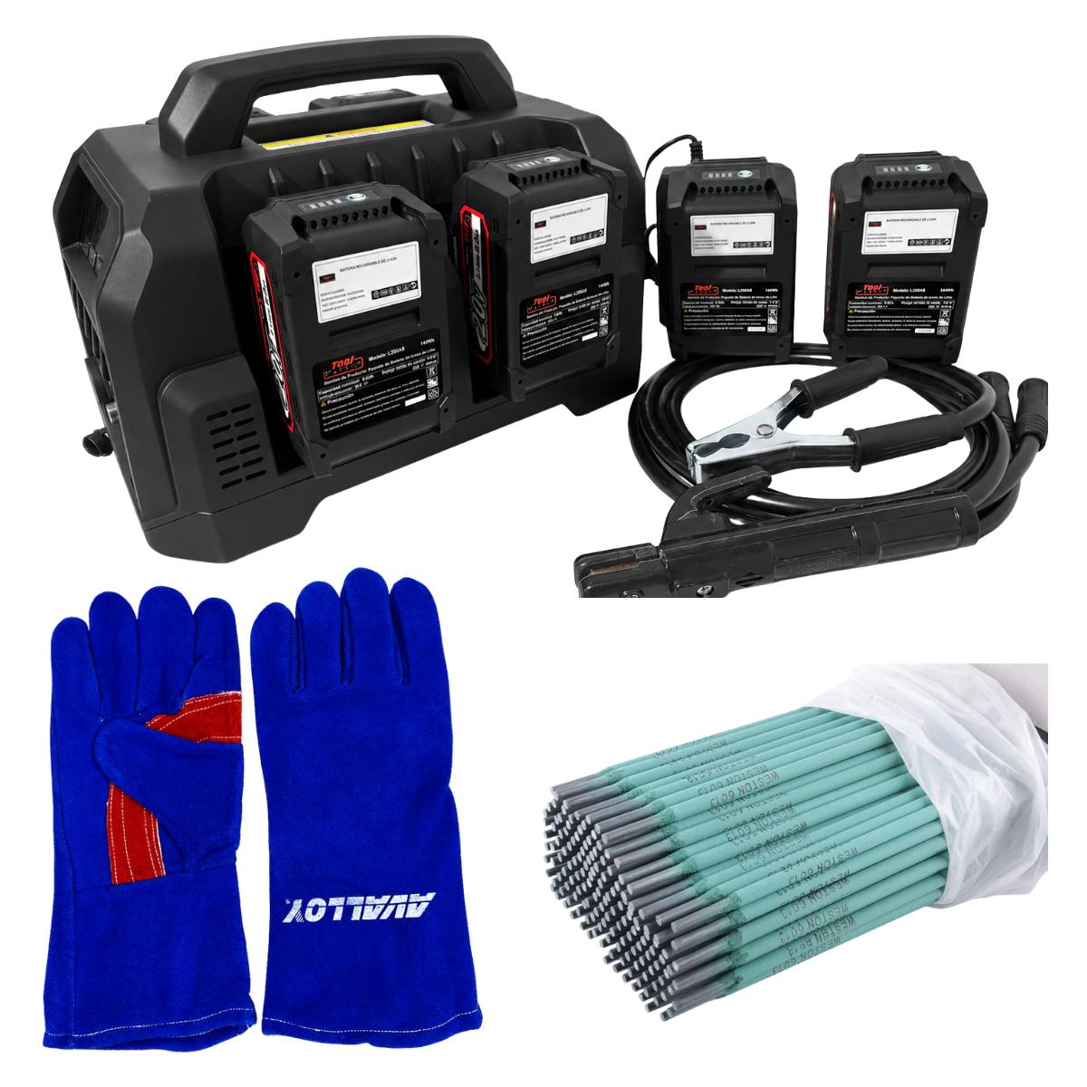 SOLDADORA A BATERIAS MMA 130A CON 4 BATERIAS + GUANTES+ SOLDADURA
