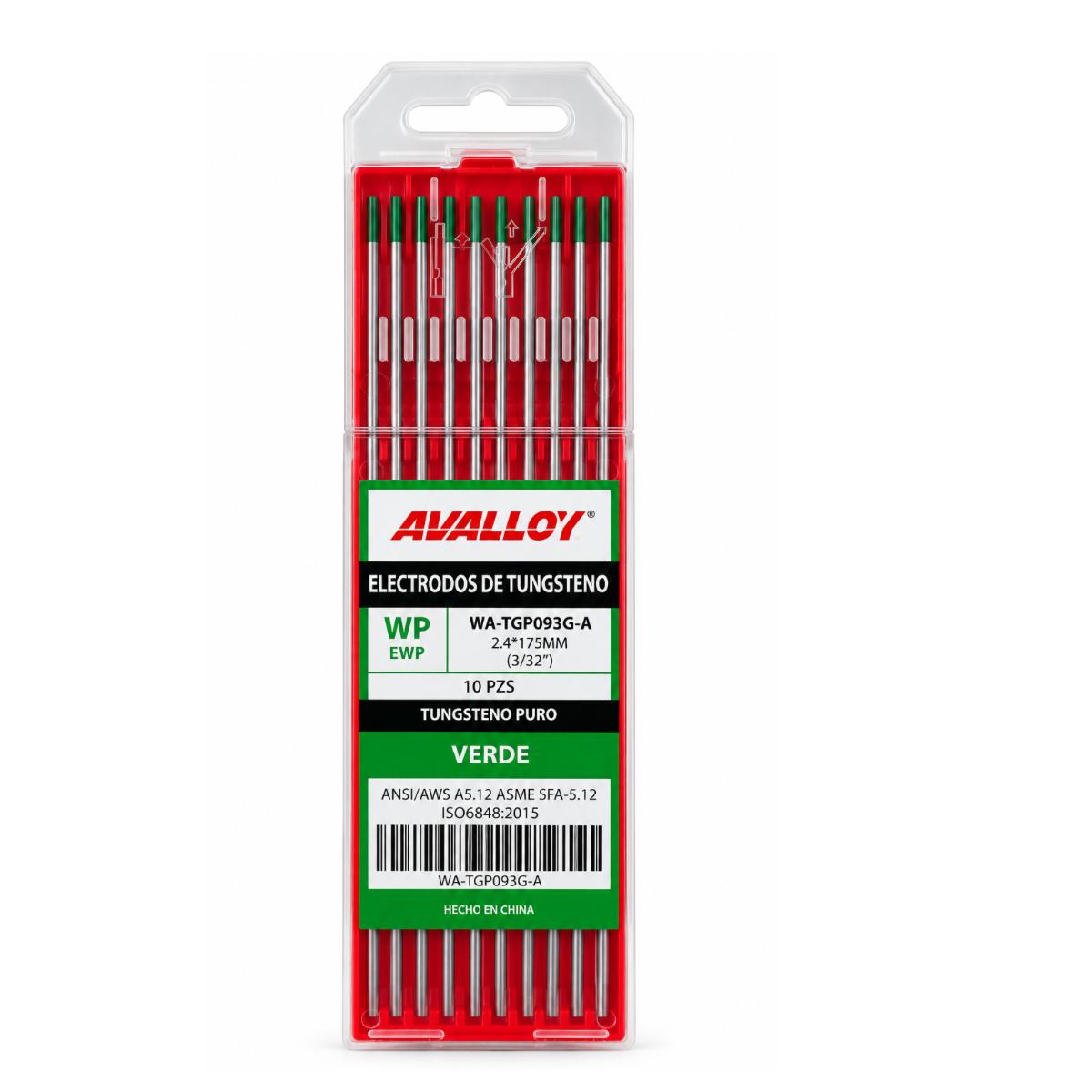 ELECTRODO DE TUNGSTENO 100% PUR0 VERDE WP/EWP 3/32 x175mm 10pz