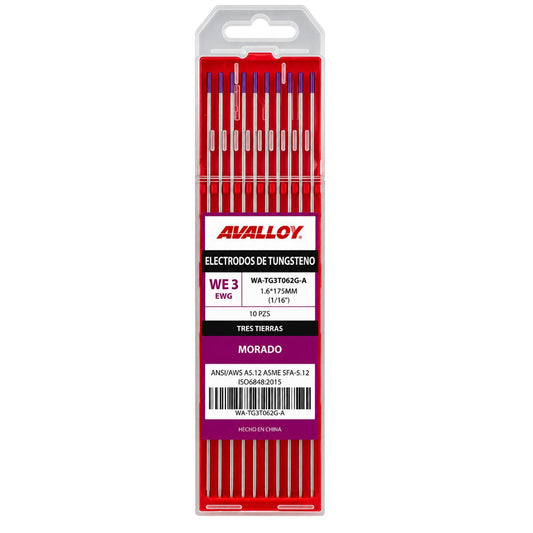 ELECTRODO DE TUNGSTENO 3 TIERRAS MORADO WE3/EWG 1/6 x175mm 10pz