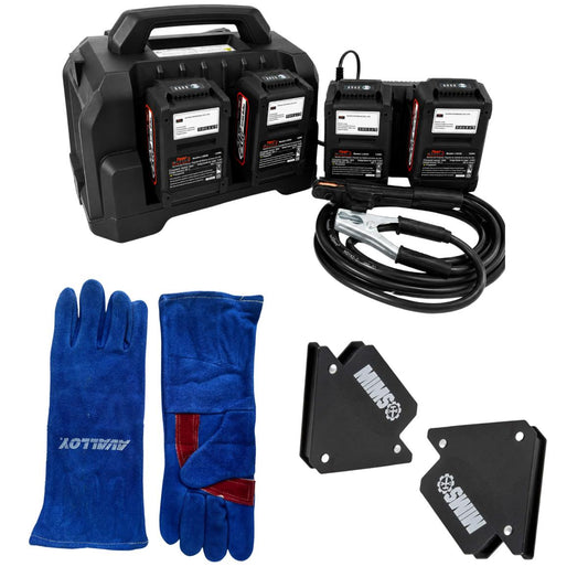SOLDADORA A BATERIAS MMA 130A CON 4 BATERIAS +GUANTES +ESCUADRAS