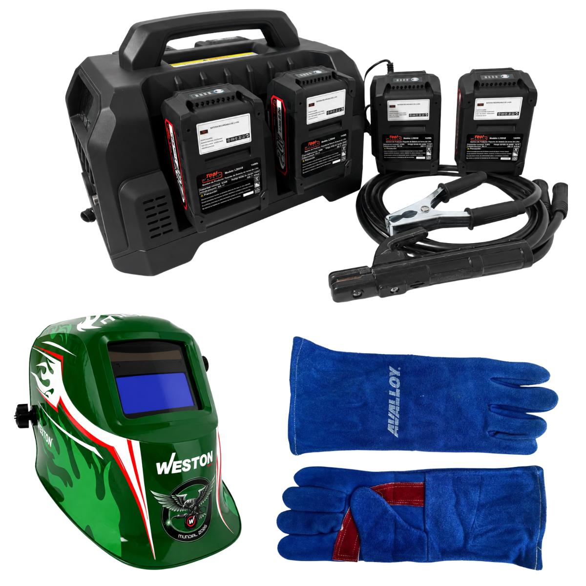SOLDADURA A BATERIAS MMA 130A CON 4 BATERIAS  + GUANTES+ CARETA