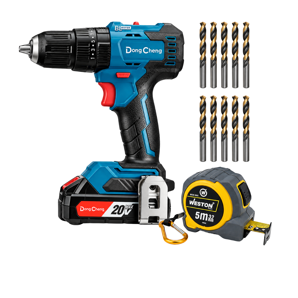 ROTOMARTILLO 20V 1800RPM 1/2" + BROCA AV 3/8" 10PZ + FLEXOMETRO 5M KIT2050