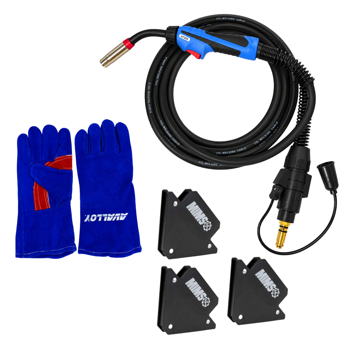 KIT ANTORCHA TIPO BINZEL CON CONECTOR LN 250 AMP +GUANTES + ESCUADRAS