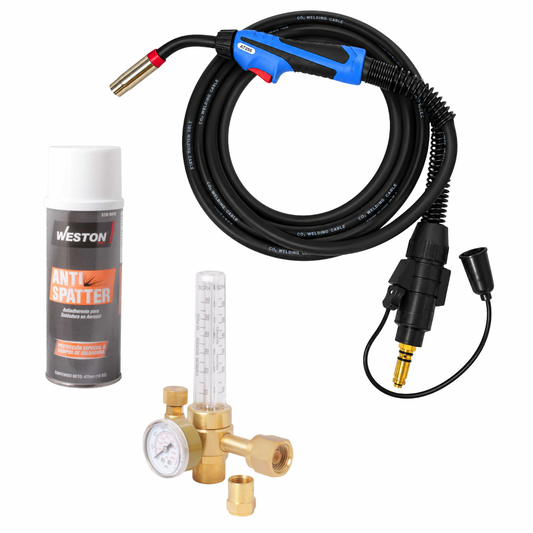 KIT ANTORCHA TIPO BINZEL CON CONECTOR LN 250 AMPS + ANTISPANTTER EN AEROSOL + FLUJOMETRO CO2